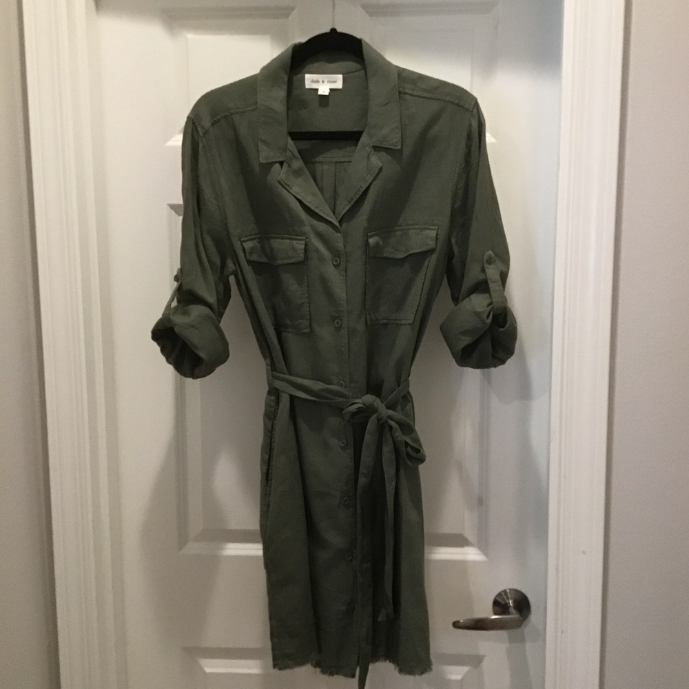 Cloth & Stone Anthropologie Belted Shirt Dress Sz M